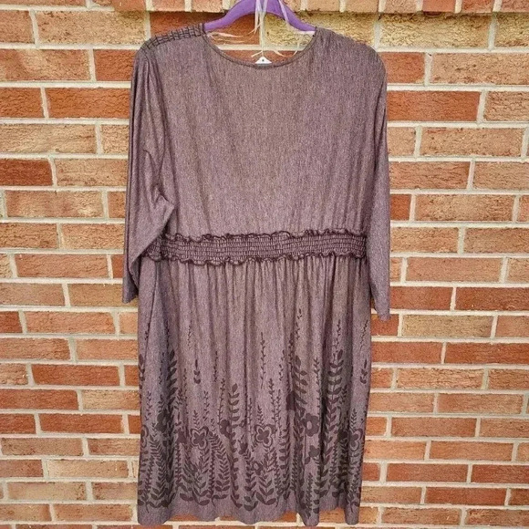 Just My Size Shaped Fit Midi Dress Women's Size 4x Brown Floral 3/4 Sleeve NWT - Picture 4 of 8